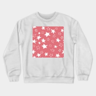 Holiday christmas watercolor white stars over pink watermelon background Crewneck Sweatshirt